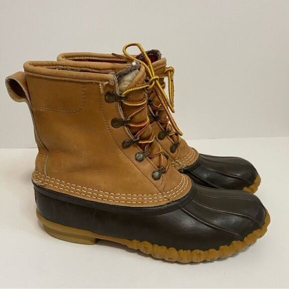 LL Bean Bean Boots Leather Waterproof Duck Brown Tan Size 9 - Picture 3 of 10